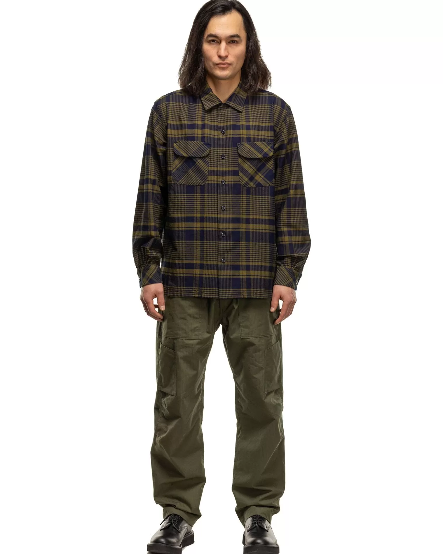 Engineered Garments Classic Shirt Cotton Plaid Navy/Olive Cheap