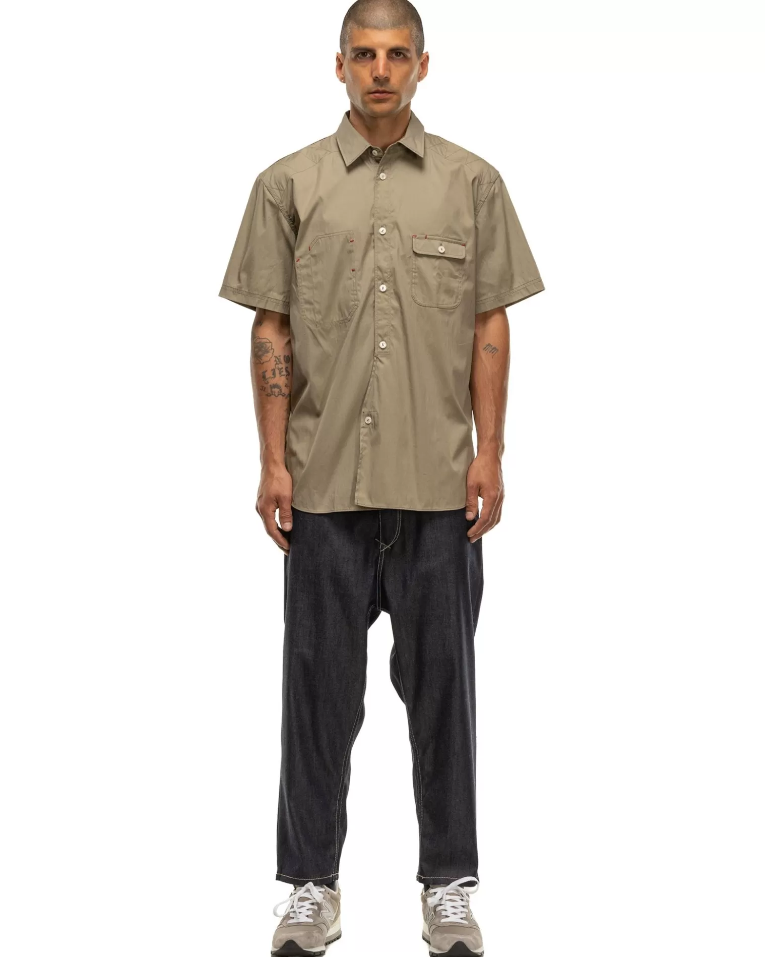 Junya Watanabe MAN Cotton Nylon Ss Shirt Khaki Best Sale