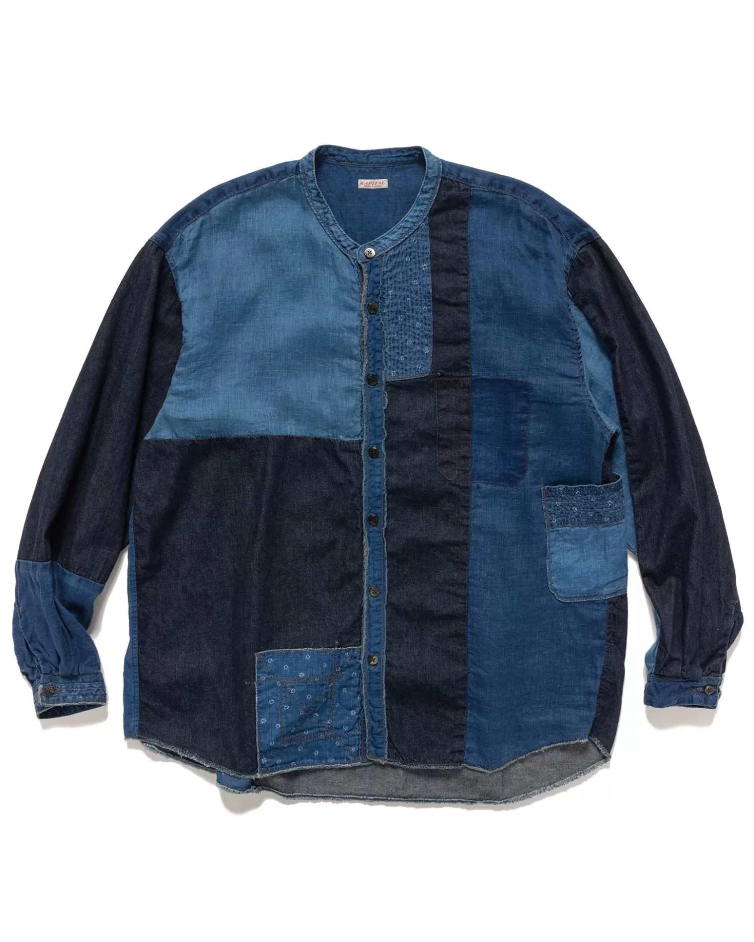 KAPITAL Cotton/Linen Idg Patchwork Band Collar Katmandu Shirt Idg Store