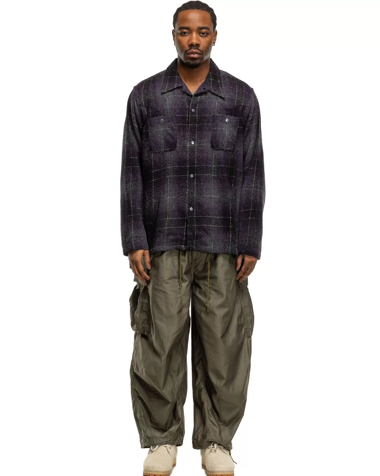 Needles Cowboy One-Up Shirt-W/N/Pe Ombre Plaid Purple Clearance