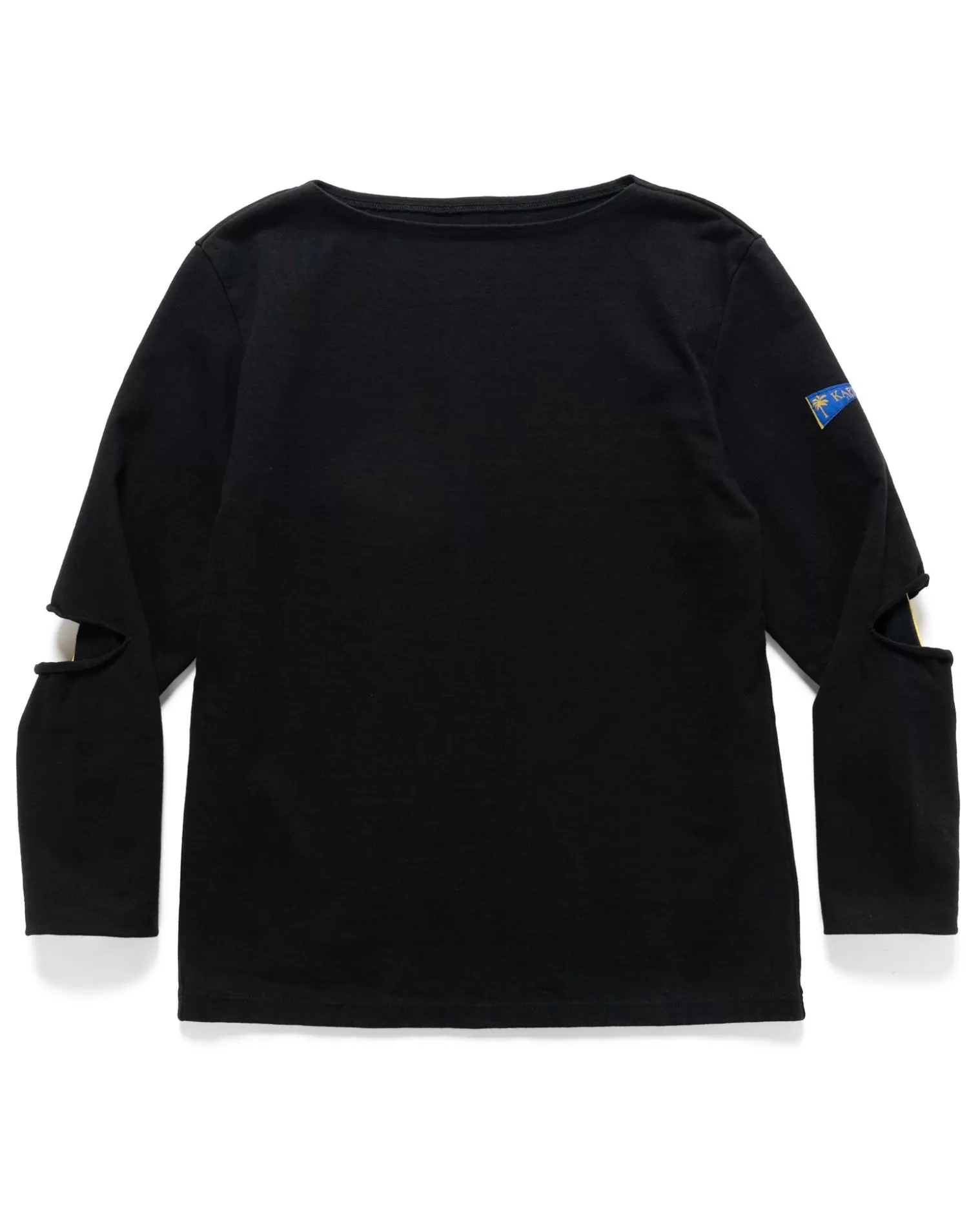 KAPITAL 16/- Densed Jersey Elbow-Rip Boatneck Long Sleeve T Black Hot