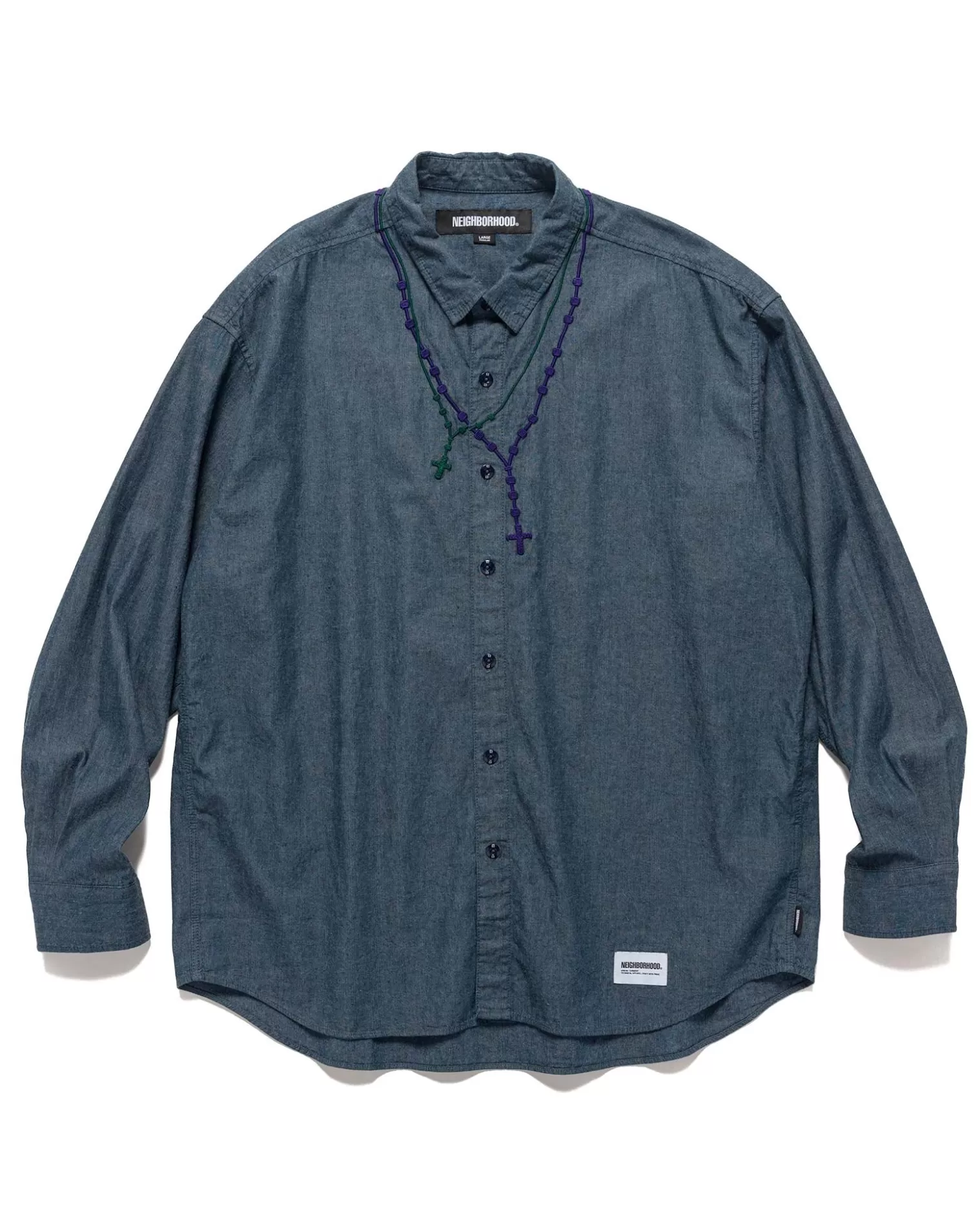 Neighborhood Double Cross Embroidery Shirt Ls Indigo Fashion