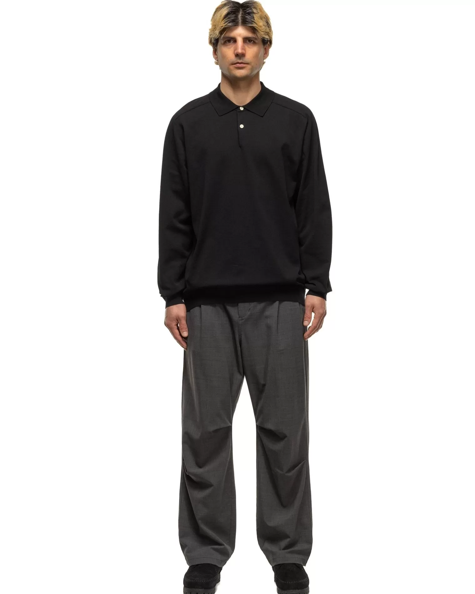 nonnative Dweller L/S Polo Sweater C/P Yarn Black Fashion