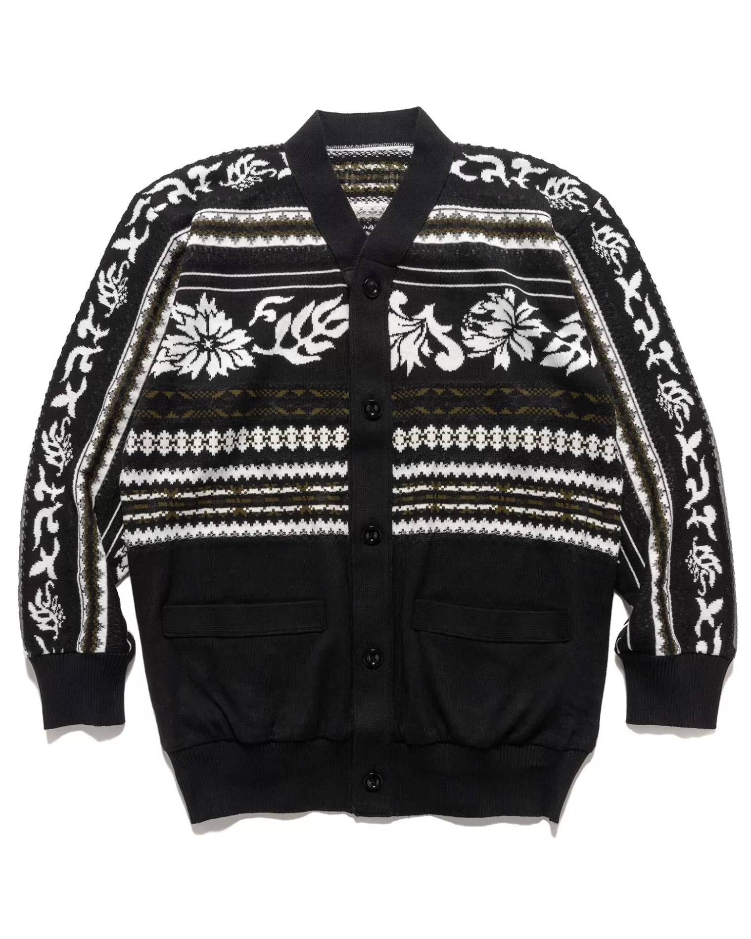 sacai Floral Jacquard Knit Cardigan Black X White Online