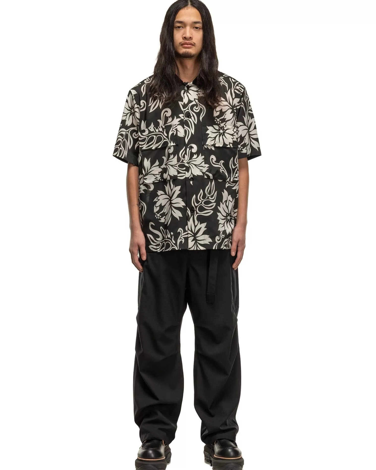 Sacai Floral Print Shirt Black Hot