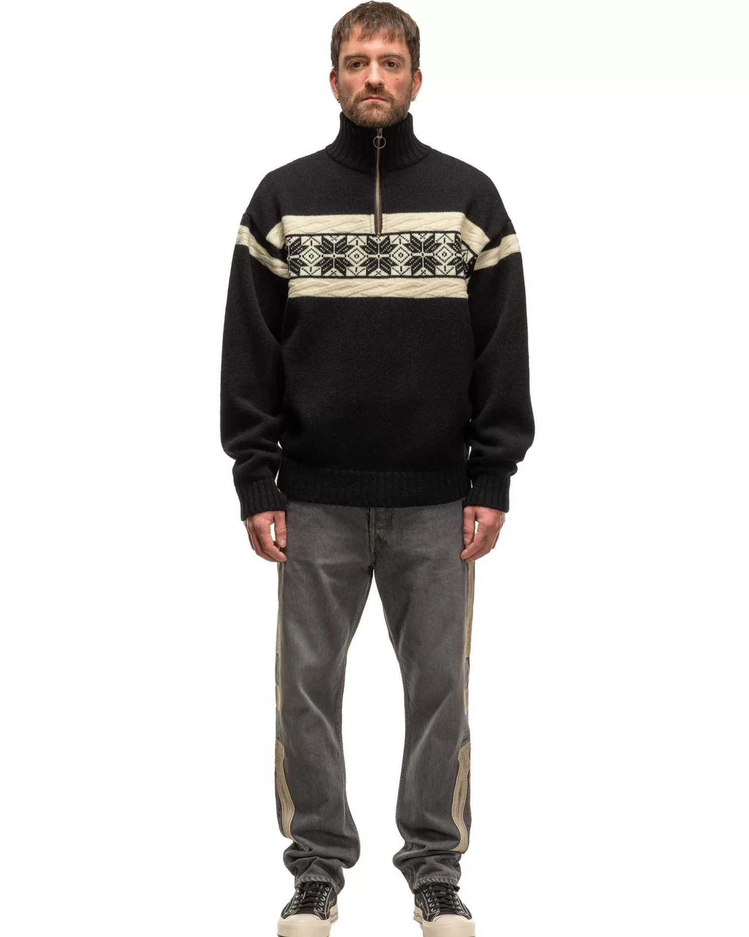 KAPITAL 5G Wool Snow Half Zip Sweater Black Sale