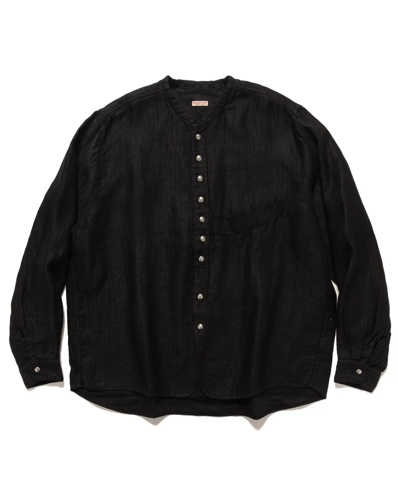 KAPITAL Gauze Linen Herringbone Stand Penny Shirt Black Store