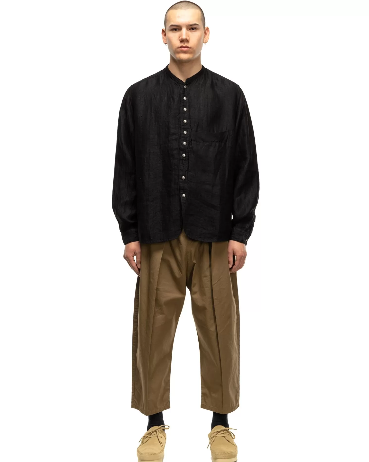 KAPITAL Gauze Linen Herringbone Stand Penny Shirt Black Store