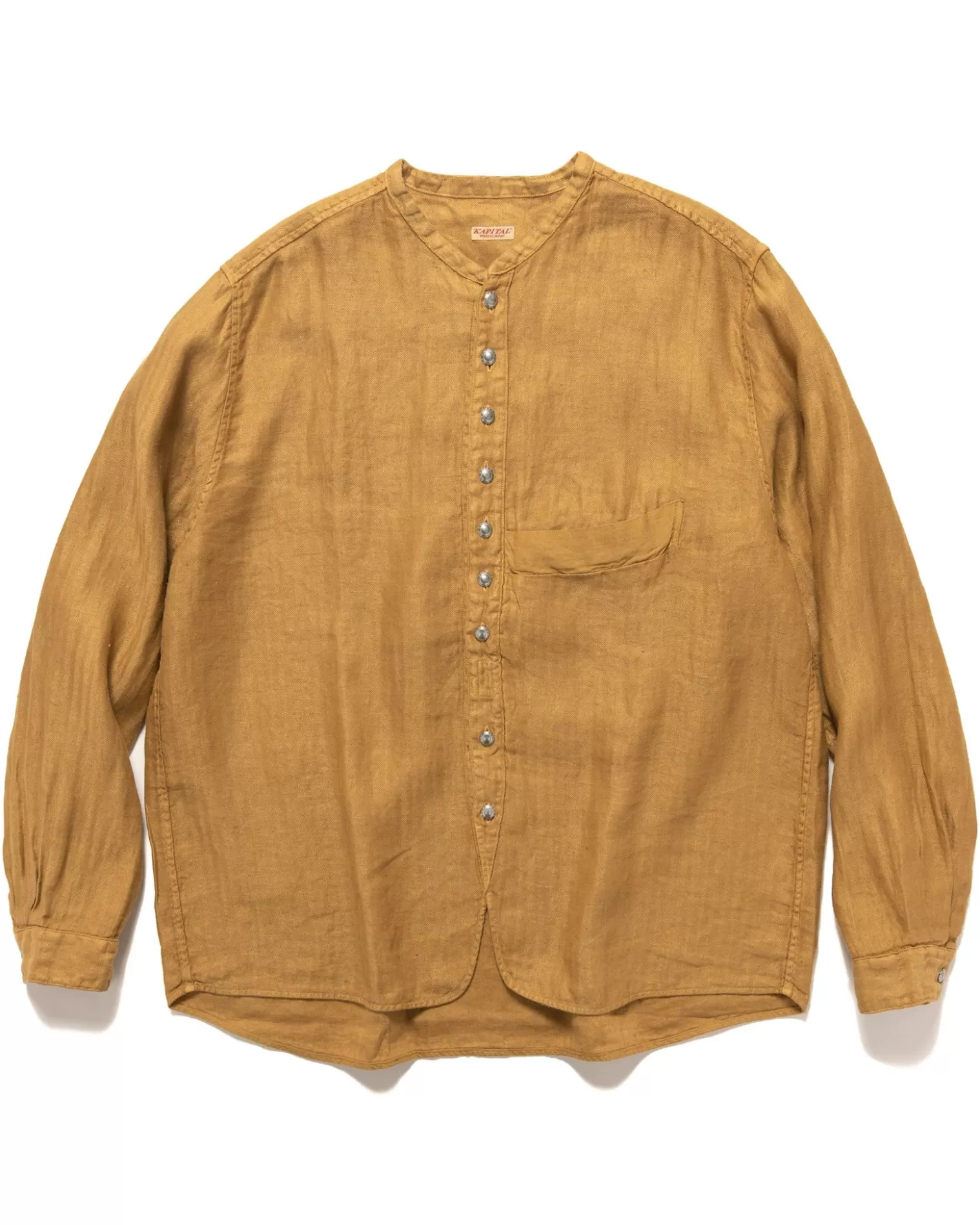 KAPITAL Gauze Linen Herringbone Stand Penny Shirt Gold New