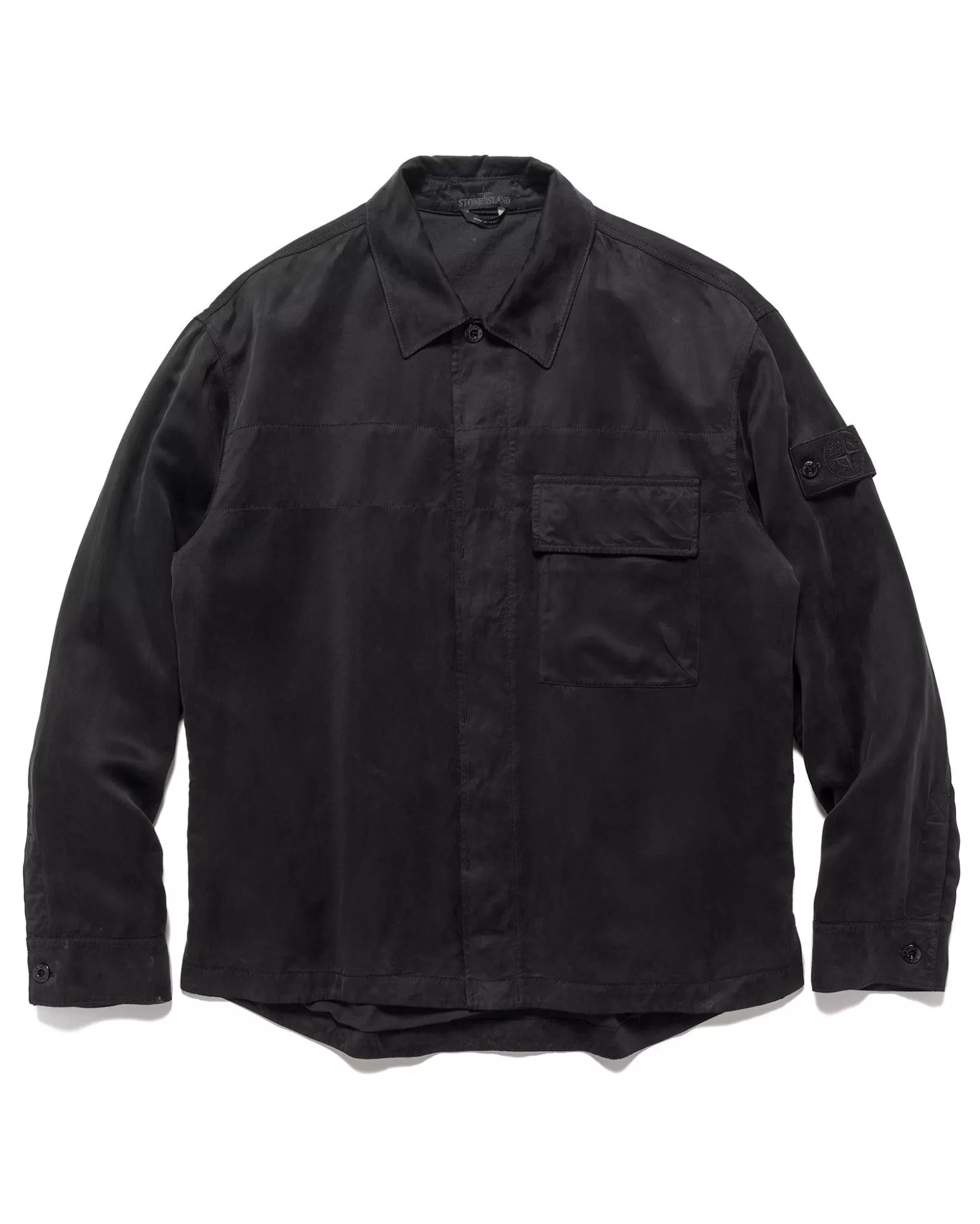Stone Island Ghost Piece Cupro Raso Comfort Fit Overshirt Black Fashion