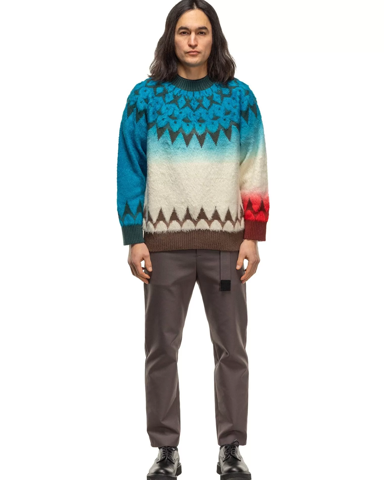 sacai Jacquard Knit Pullover Blue Cheap