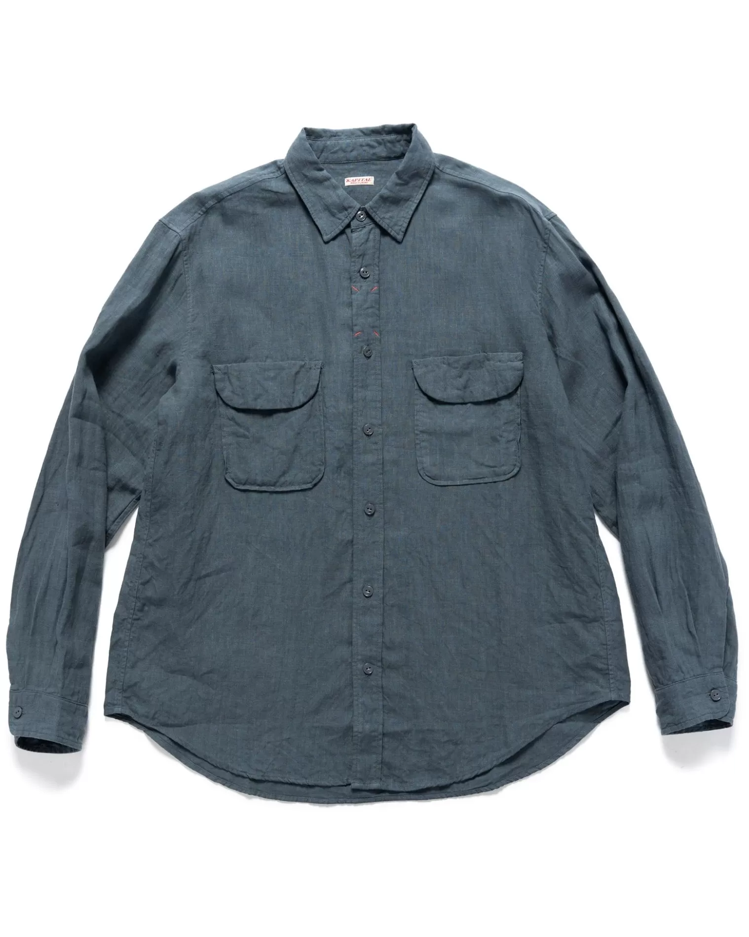 KAPITAL Linen Clip Shirt Blue Grey Best