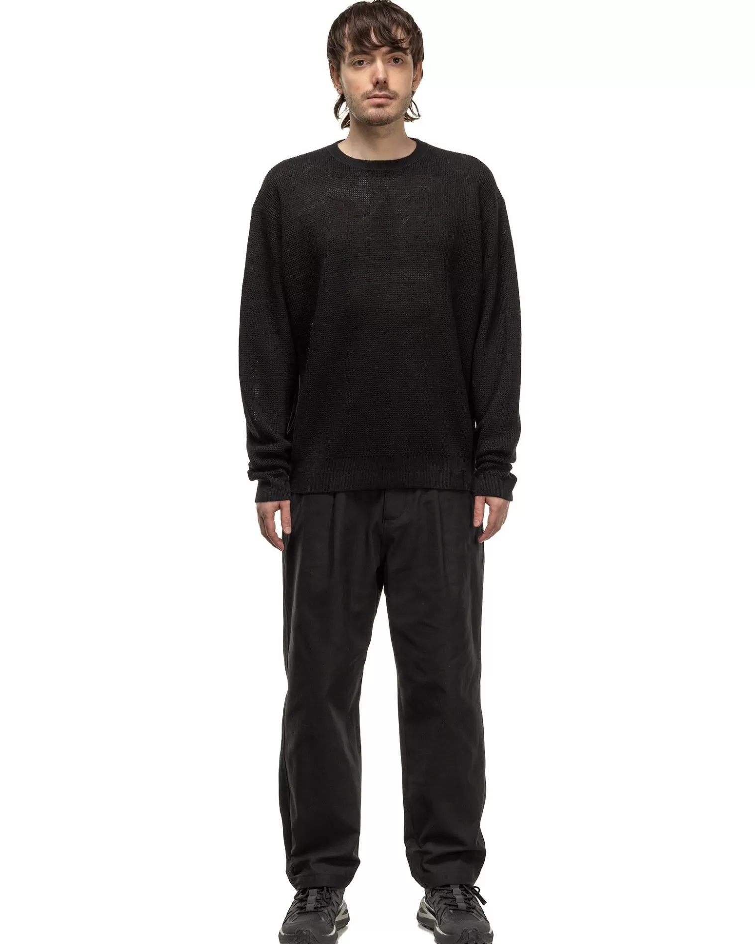 Sophnet. Linen Mesh Oversized Crew Neck Knit Black Best