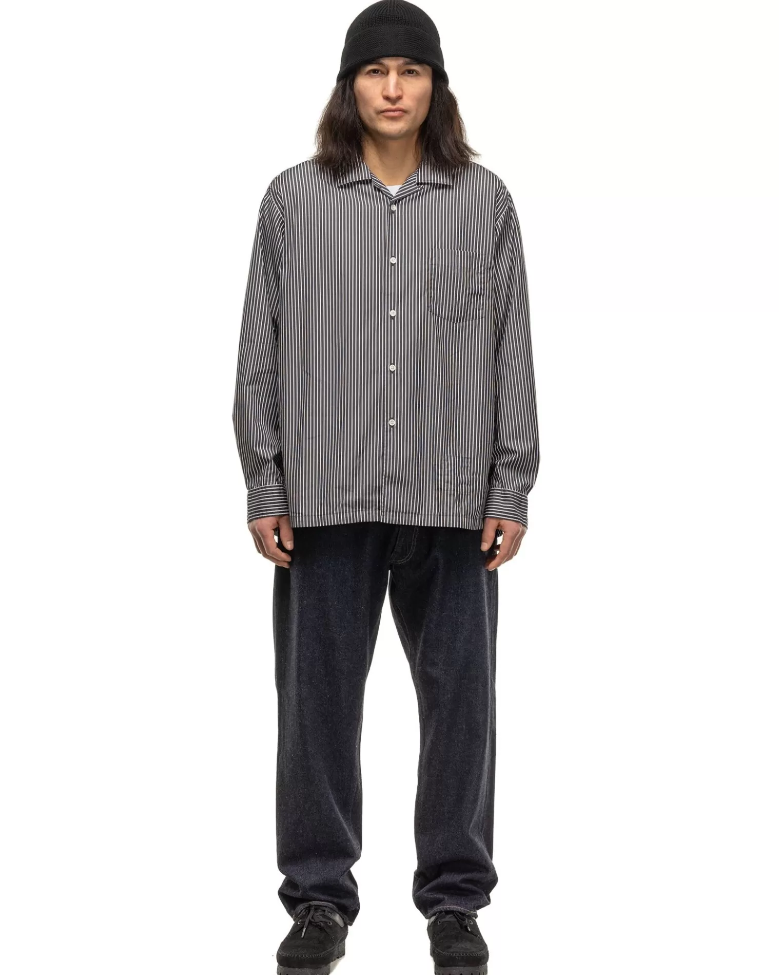 nonnative Officer L/S Shirt Cotton Broad London Stripe Black Hot