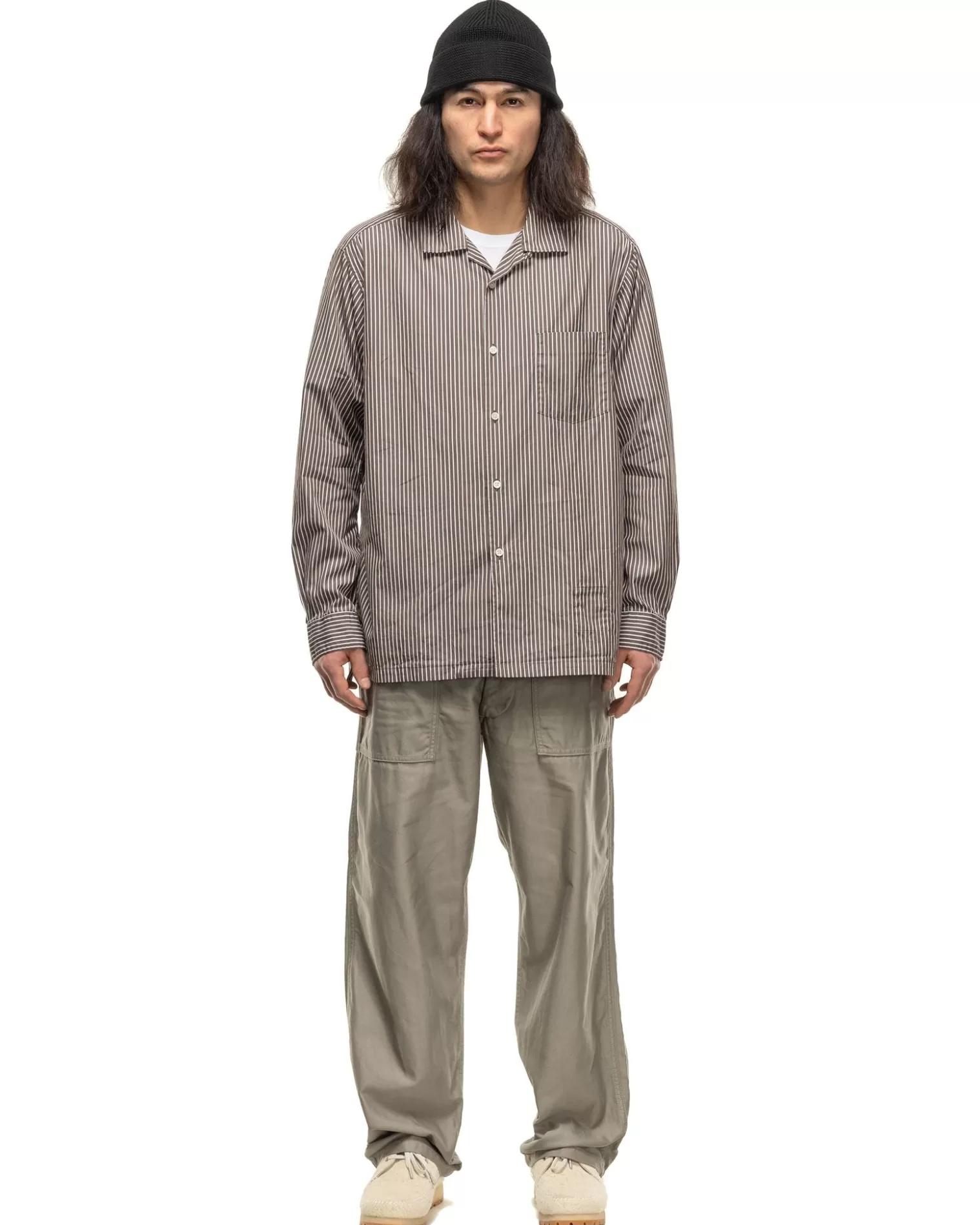 nonnative Officer L/S Shirt Cotton Broad London Stripe Khaki Best Sale