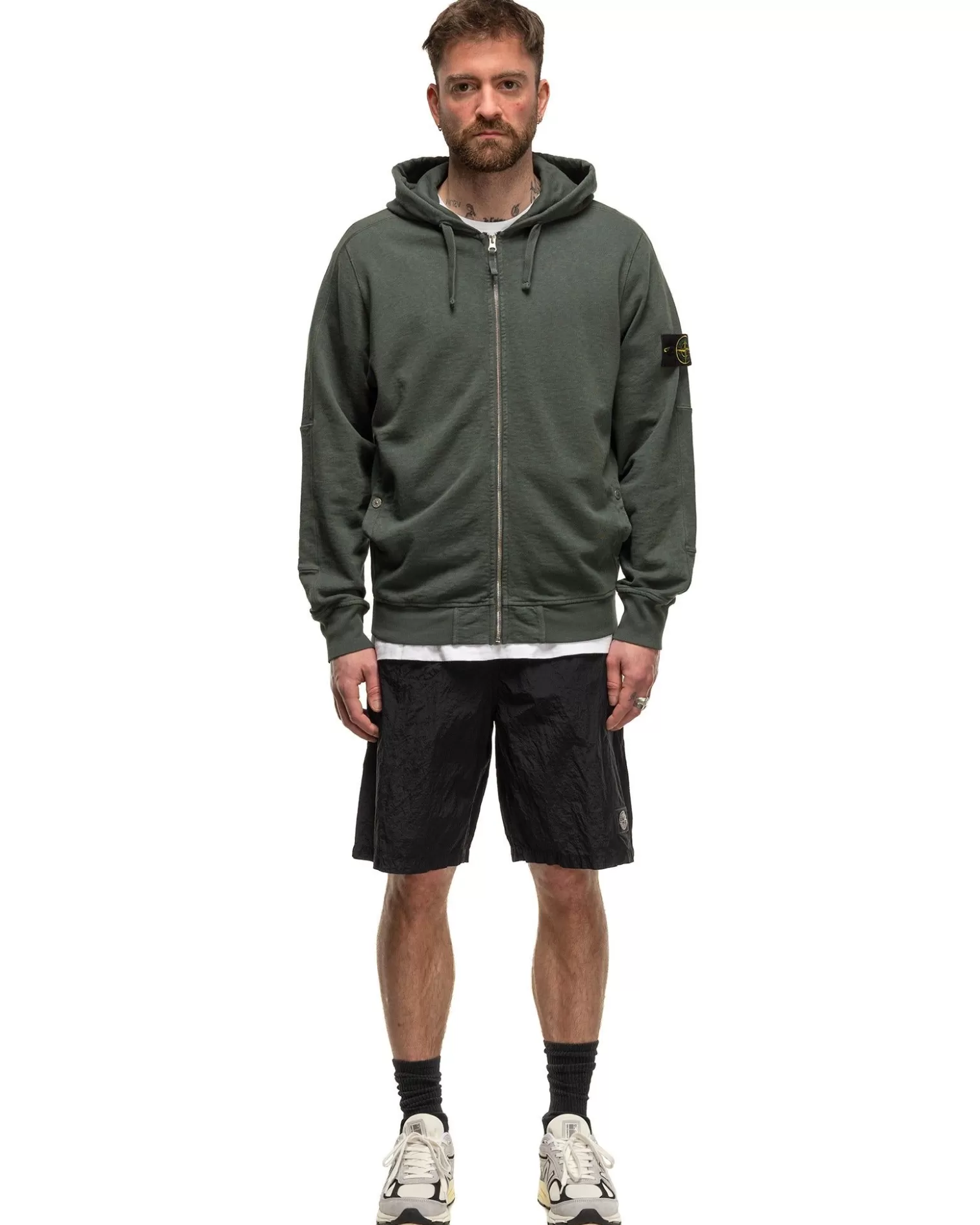 Stone Island Old' Treatment Hooded Full Zipper Sweatshirt Musk Sale