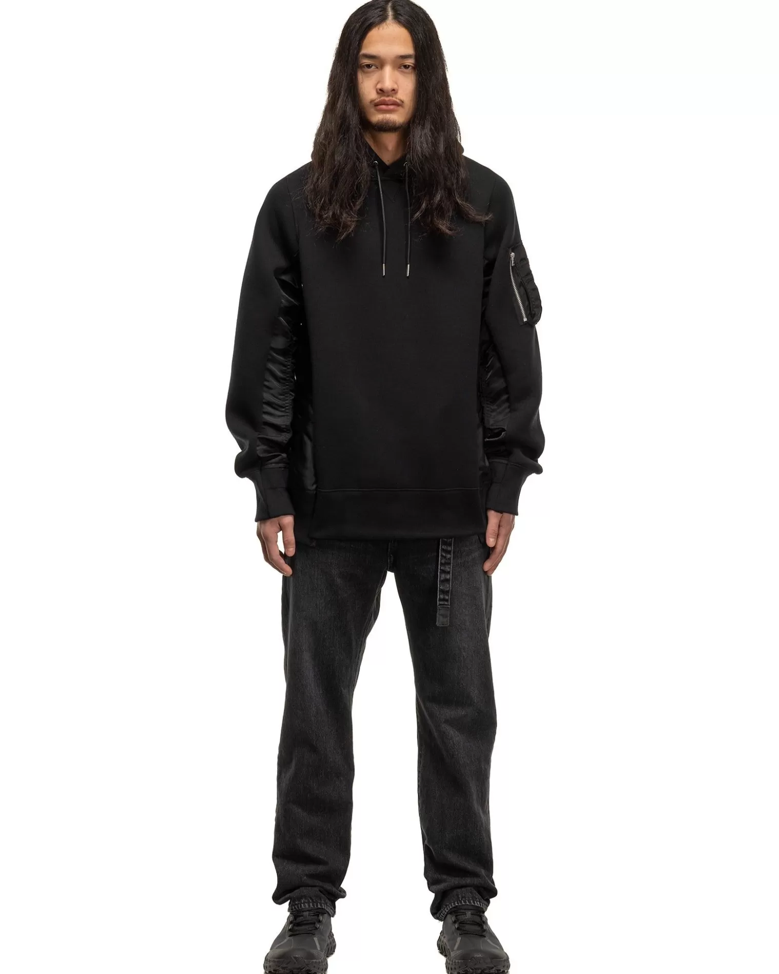 Sacai Sponge Sweat X Nylon Twill Hoodie Black Fashion