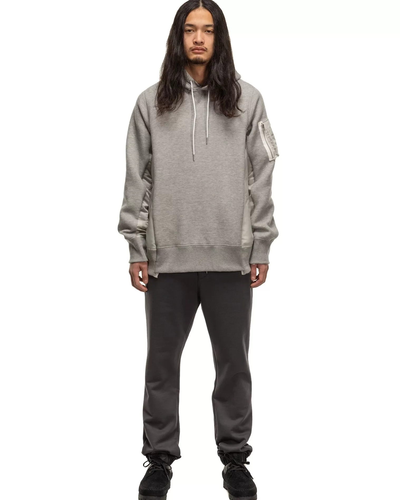 Sacai Sponge Sweat X Nylon Twill Hoodie Light Grey Best Sale