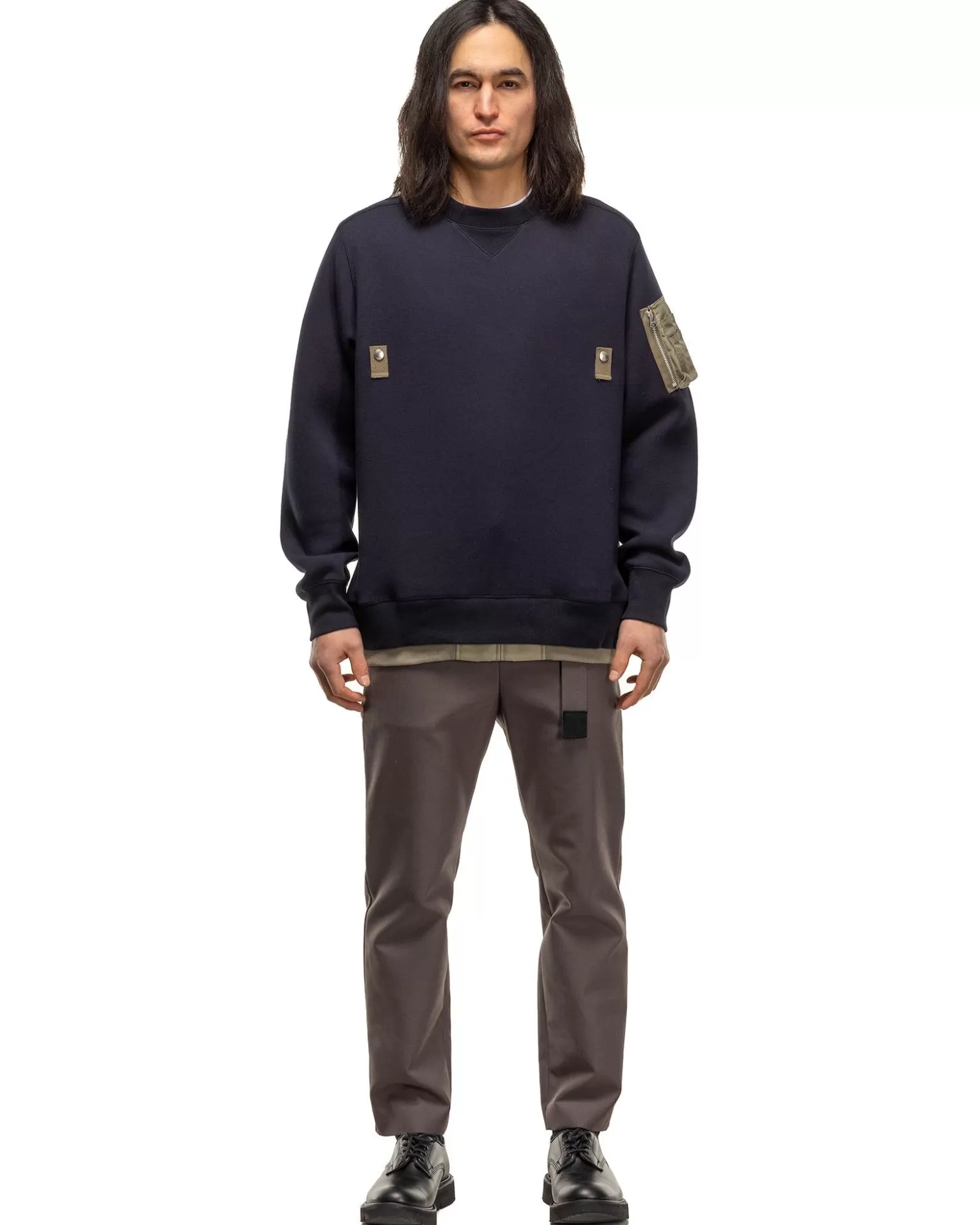 sacai Sponge Sweat X Nylon Twill Pullover Navy Hot