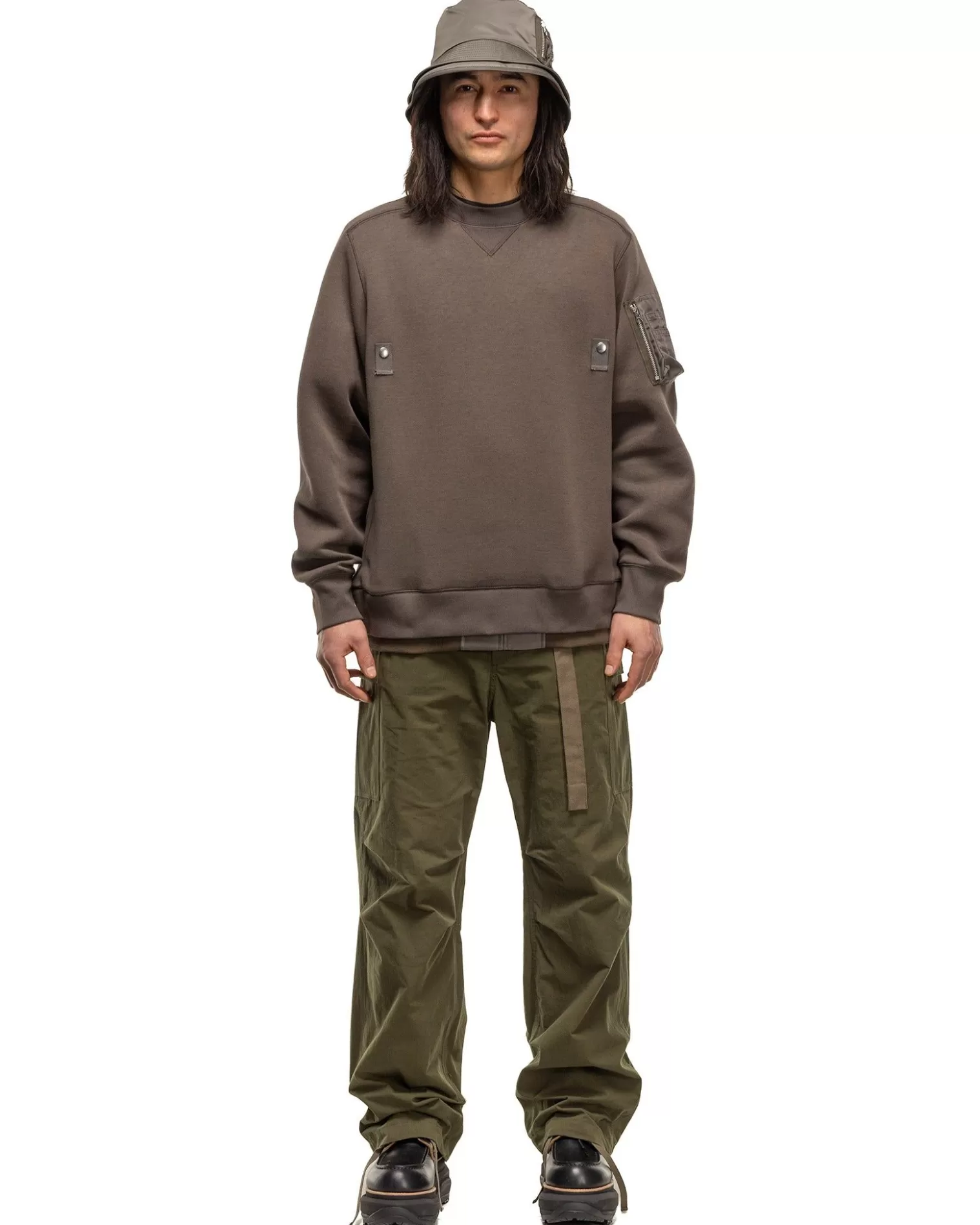 sacai Sponge Sweat X Nylon Twill Pullover Taupe Cheap