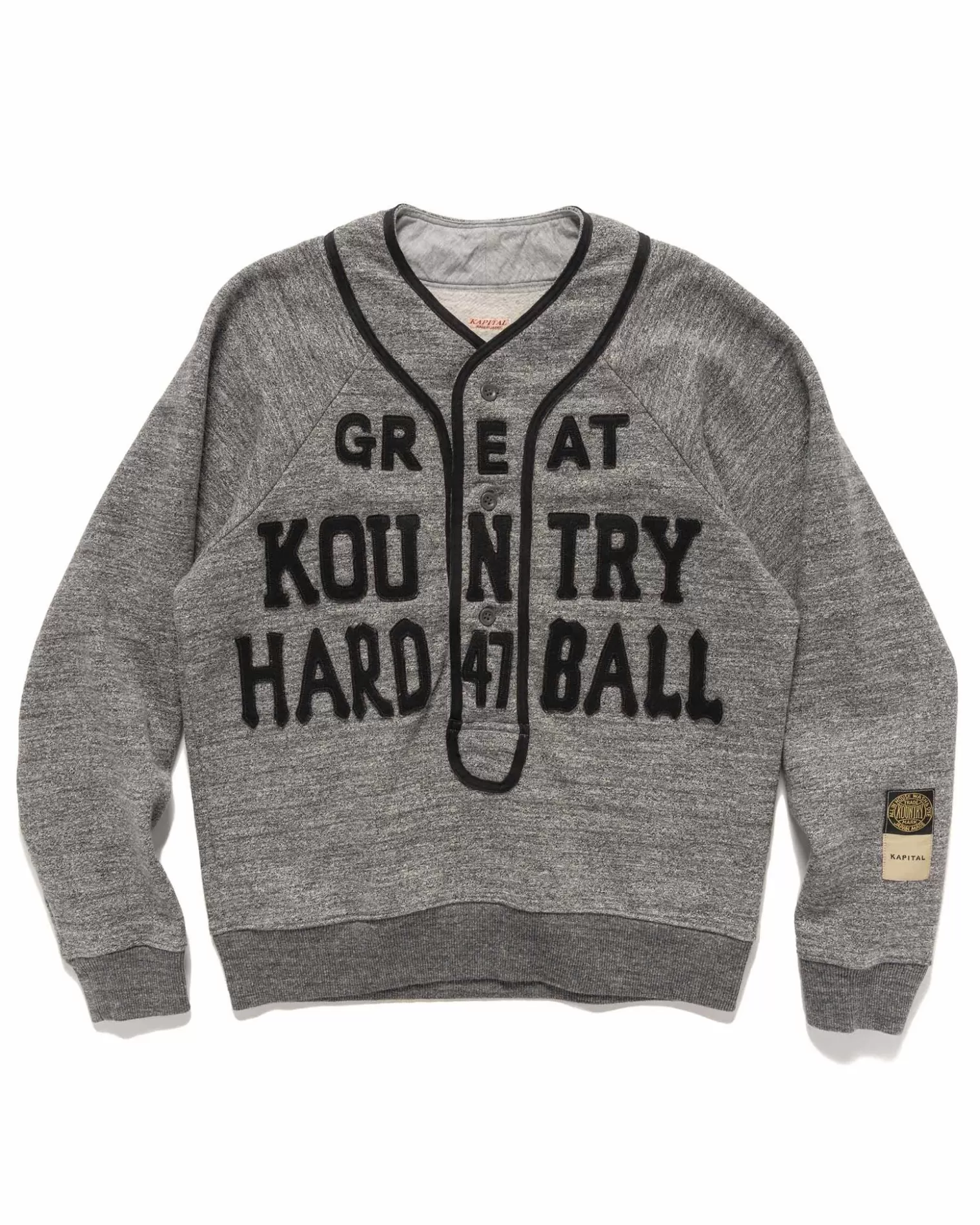 KAPITAL Top Jersey Baseball Henley Swt (Great Kountry) Charcoal Hot