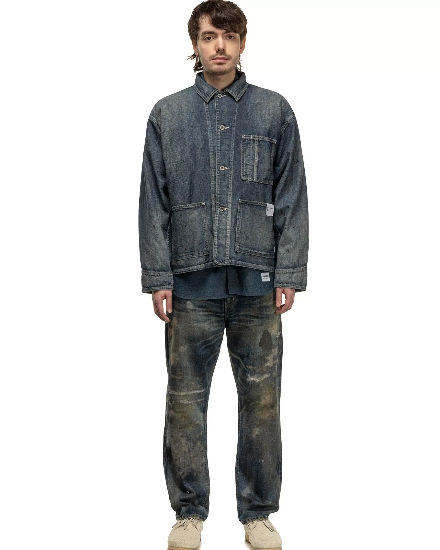 Neighborhood Washed Short Coverall Jacket Indigo Online