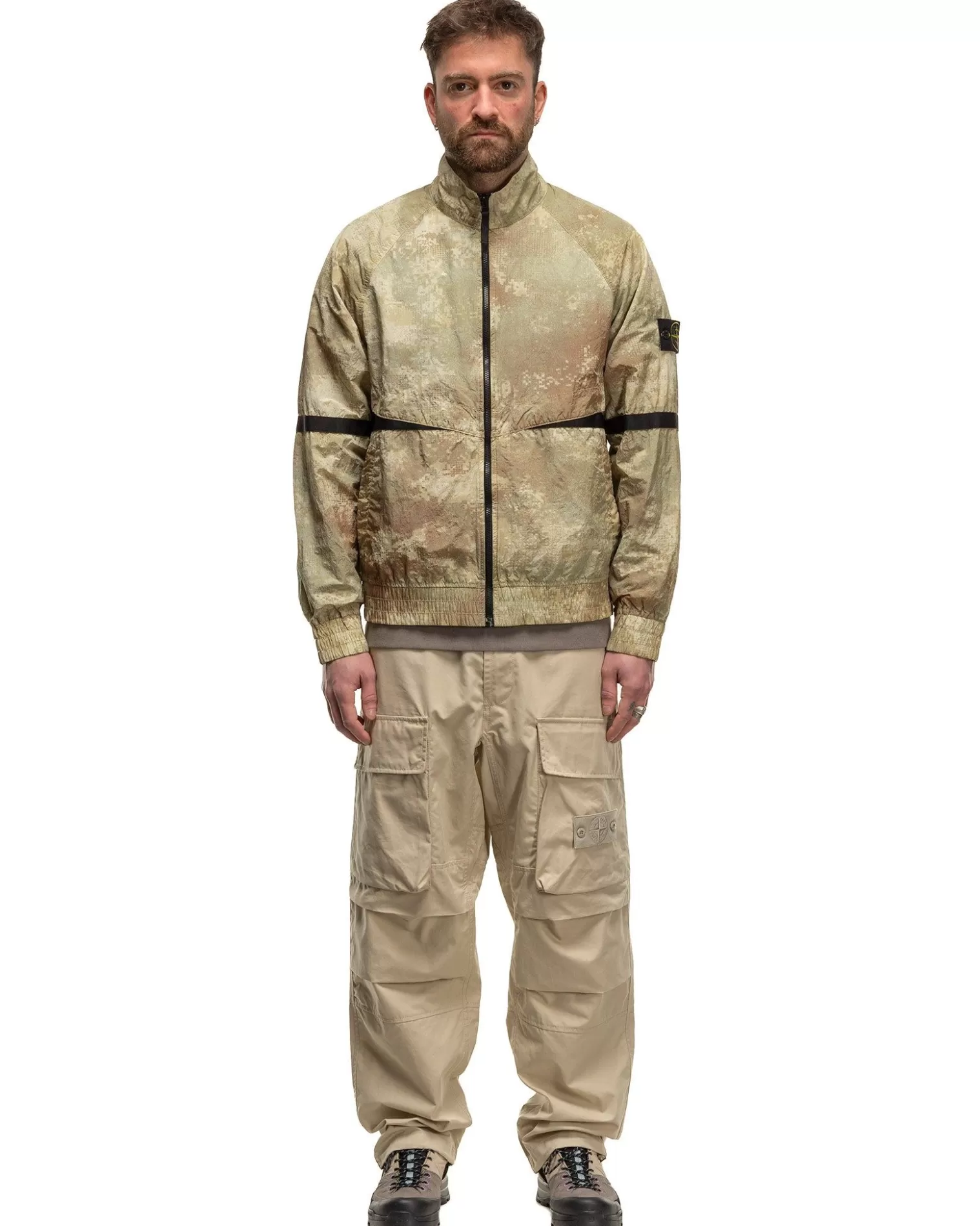 Stone Island Weatherproof Cotton Canvas Ghost Piece Loose Fit Cargo Pants Beige New
