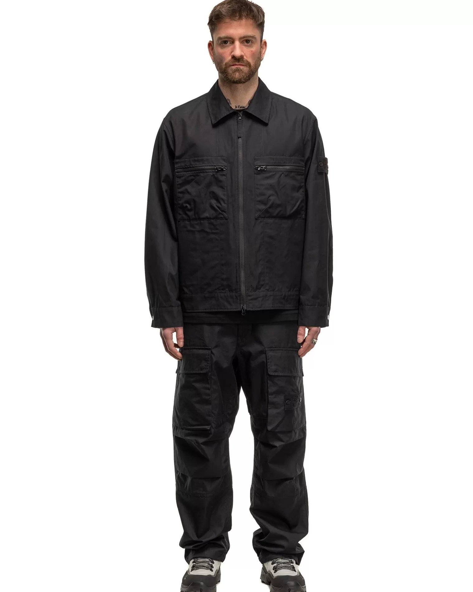 Stone Island Weatherproof Cotton Canvas Ghost Piece Loose Fit Cargo Pants Black Clearance