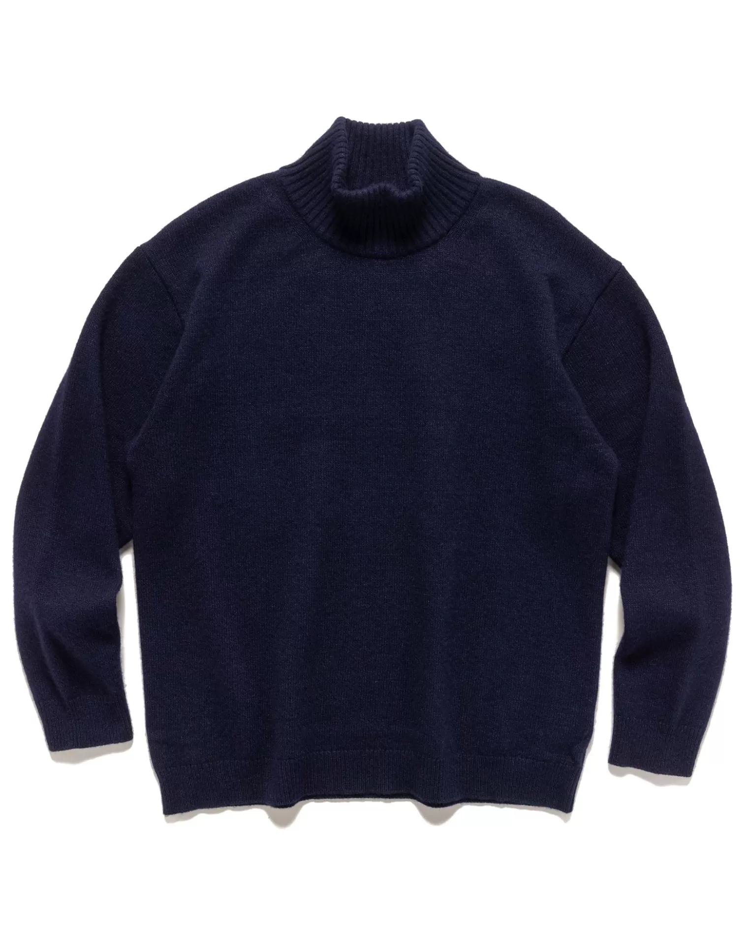 ATON Wool Cotton Mouline Highneck Sweat Shirt Navy Discount